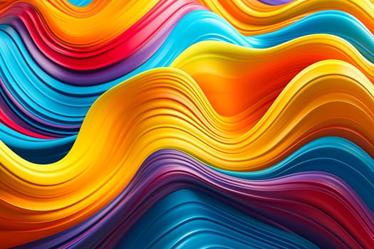 A colorful wave with blue, red, and orange stripes. The colors are vibrant and the wave is long and curvy