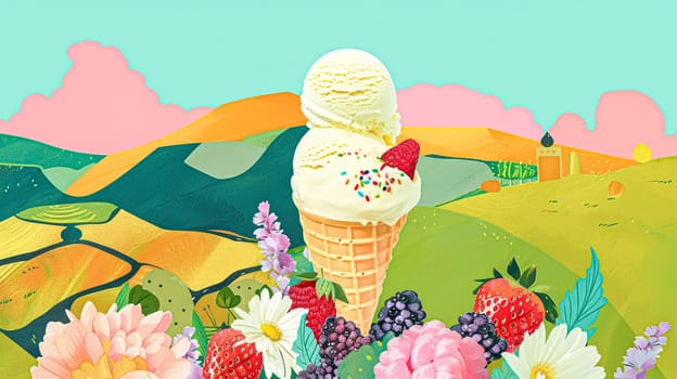 Fun oil fine art painting, ice cream in English country style, printable art design idea