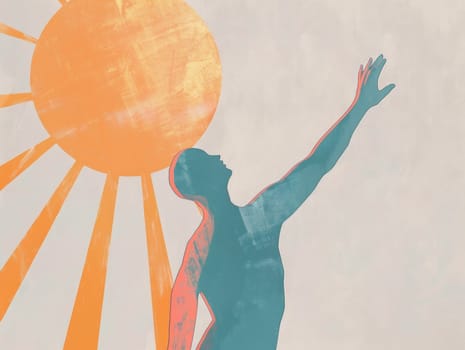 Man reaching for the sun in the sky with arms raised in a symbol of aspiration and hope