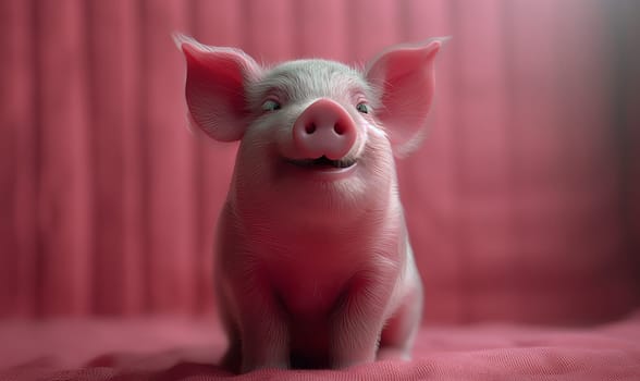 A cheerful young pig with a big smile on its face. Selective focus.