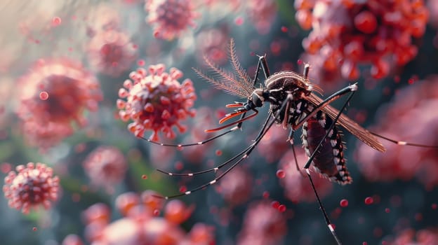 Dengue fever. Close up Mosquito and virus on background.