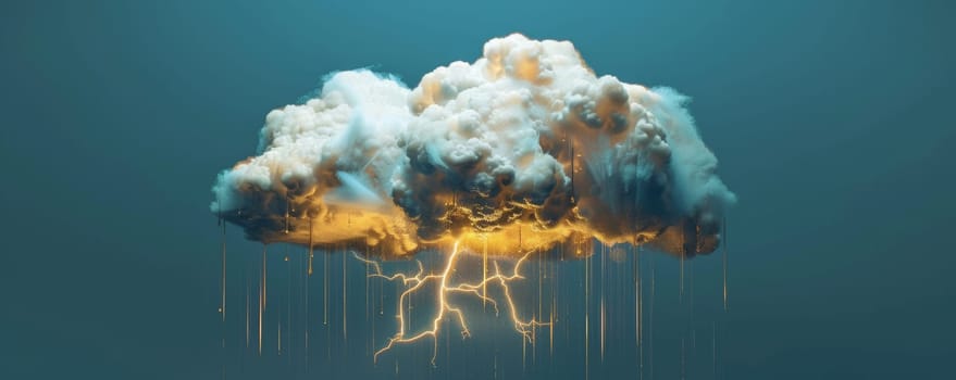 Thunderstorm cloud with lightning and rain in the sky, dramatic weather concept.