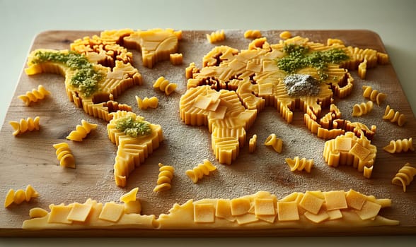 World map made from pasta. Selective focus.