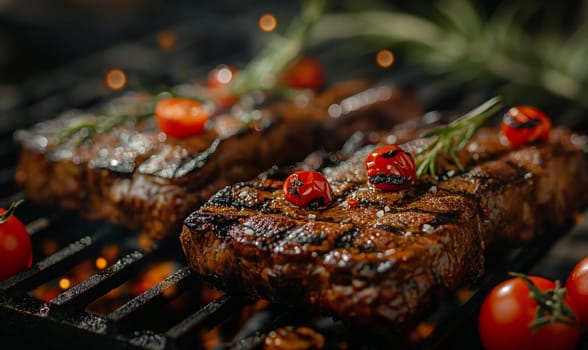 Pieces of meat cooked on the grill. Selective focus