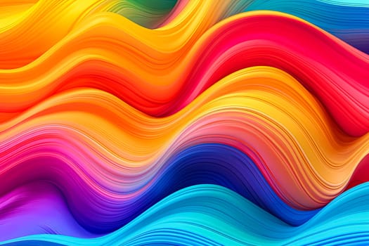 A colorful wave with blue, red, and orange stripes. The colors are vibrant and the wave is long and curvy