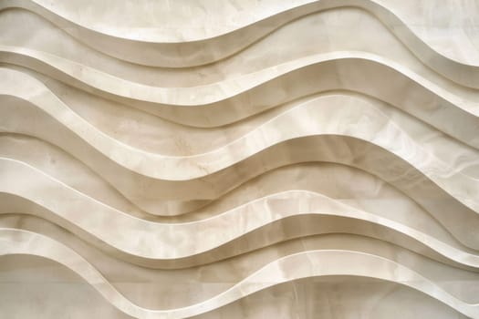 Abstract wall with wavy lines in white and beige color scheme, 3d design for modern interior decor