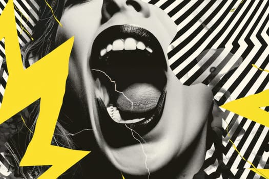 Screaming beauty a dramatic black and yellow poster with lightning bolt background