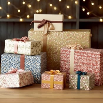 Holiday gifts and presents, country cottage style wrapped gift boxes for boxing day, Christmas, Valentines day and holidays shopping sale, beauty box delivery idea