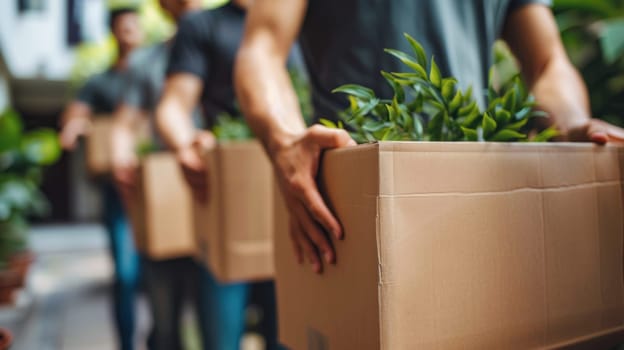 Friends Helping Each Other Move Into a New Apartment Carrying Boxes and Assembling Furniture Concept Community and Togetherness.