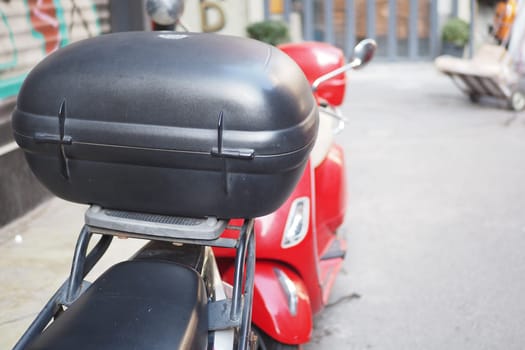 Storage red box on back of motorcycle