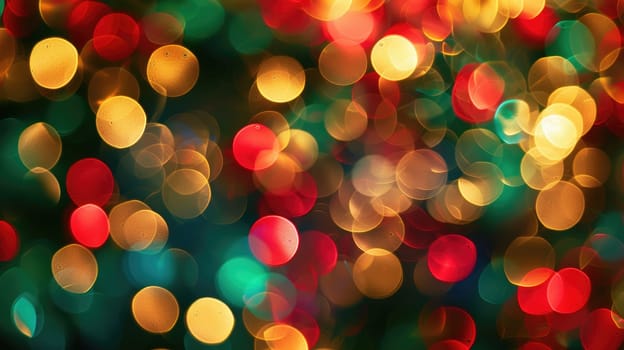 A colorful, blurry image of Christmas lights. The lights are in various colors and are scattered throughout the image. Scene is festive and joyful, as it captures the essence of the holiday season