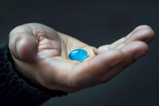 hands holding a pill in the palm of a person's ..