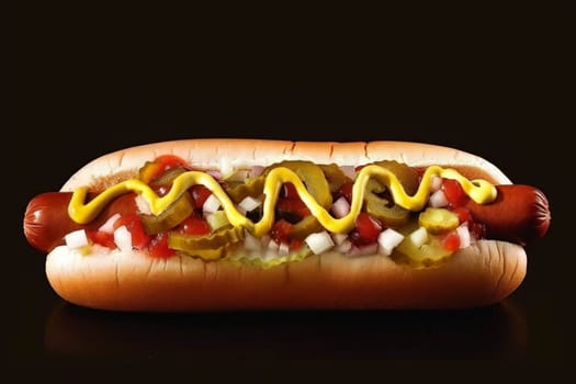 a delicious hot dog with mustard and ketchup on isolated background. hot dog day.