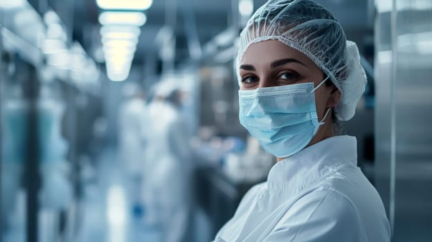 portrait of doctor ,nurse . every day hero. wearing full medical protection with mask and cap..