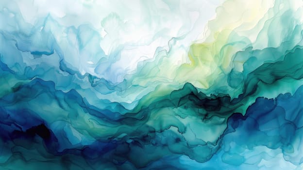 Abstract watercolor painting with calming blues and greens, Tranquility tone, Serene Waters.