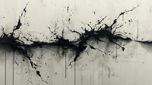 Black ink splash on white canvas, abstract art. Contemporary art and creativity concept.