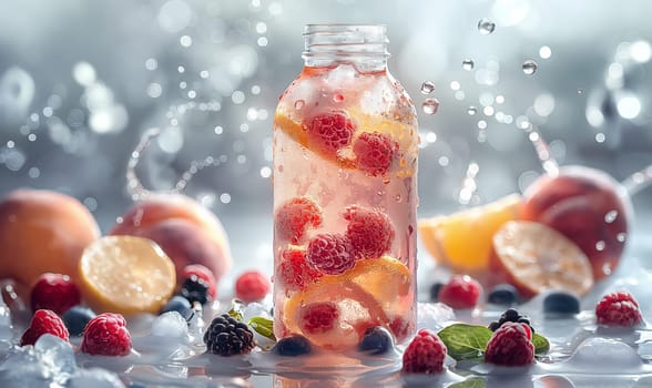 Fresh fruits in a bottle of water. Selective focus.
