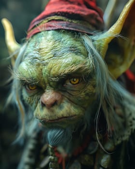 3D, cartoon goblin in the forest, close-up. Selective focus