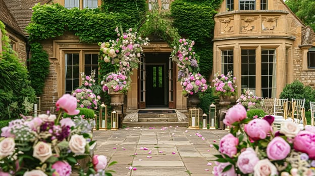 Wedding decoration with peonies, floral decor and event celebration, peony flowers and wedding ceremony in the garden, English country style