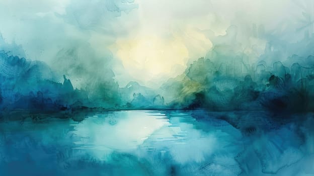 Abstract watercolor painting with calming blues and greens, Tranquility tone, Serene Waters.