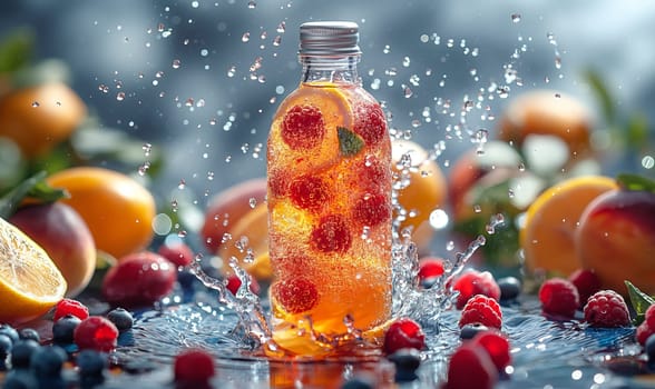 Fresh fruits in a bottle of water. Selective focus.