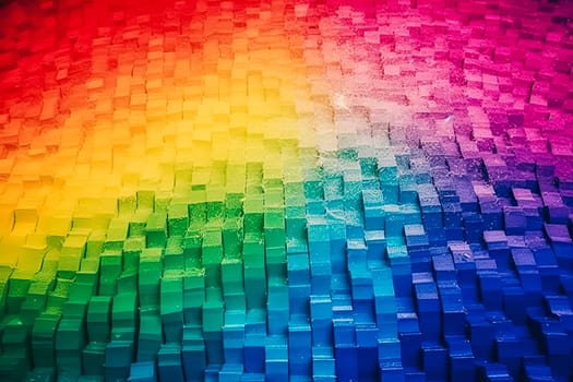A colorful mosaic of blocks in a rainbow pattern. The blocks are of different sizes and colors, creating a vibrant and dynamic design. Concept of creativity and playfulness