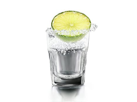 A shot glass filled to the brim with a fiery tequila its warm glow contrasting. Drink isolated on transparent background.