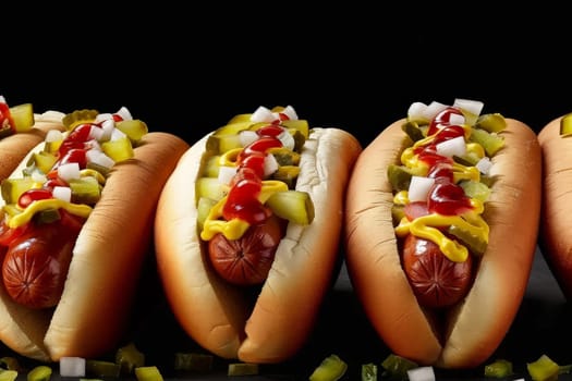 a delicious hot dog with mustard and ketchup on isolated background. hot dog day.