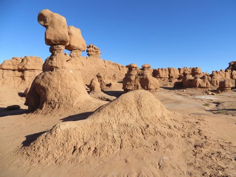 Unique Eroded Sandstone Rock Formations at Goblin Valley State Park, Utah, USA. High quality photo