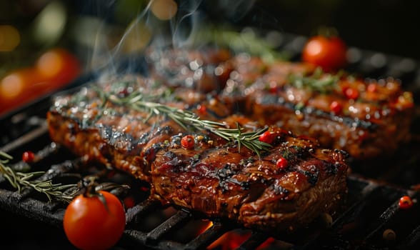 Pieces of meat cooked on the grill. Selective focus