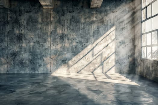 Empty loft room interior design with walls, floor, window and sunlight..