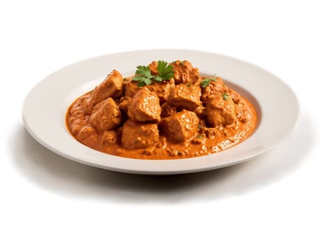 Chicken Tikka Masala Tender chicken chunks simmered in creamy aromatic tomato based sauce with fragrant. Food isolated on transparent background.