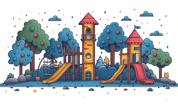 Illustration of a colorful playground on a white background. Selective focus.