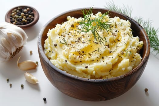 a dish of mashed potatoes with parsley in a bowl ..