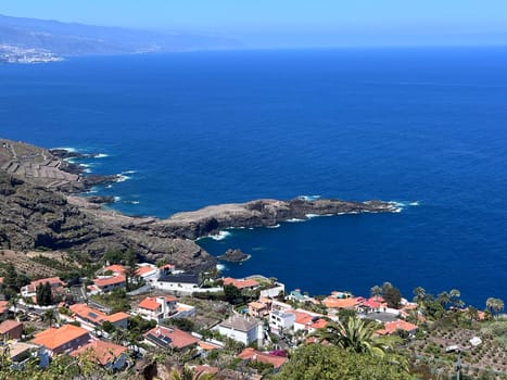 Panorama view to blue ocean near Teide in Tenerife, village. High quality photo