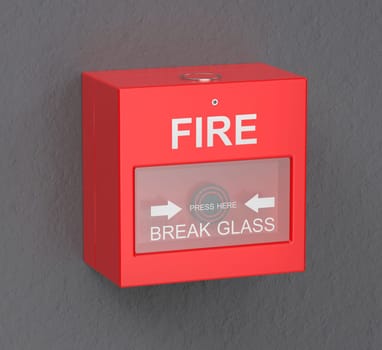 Fire alarm box on gray wall