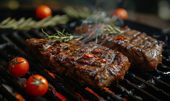 Pieces of meat cooked on the grill. Selective focus