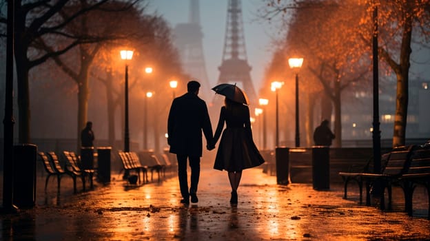 Lovers in Paris couple. Generative AI. People.