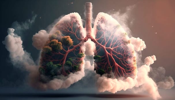 Lung disease frome smoking , air pollution. Generative AI, nature.