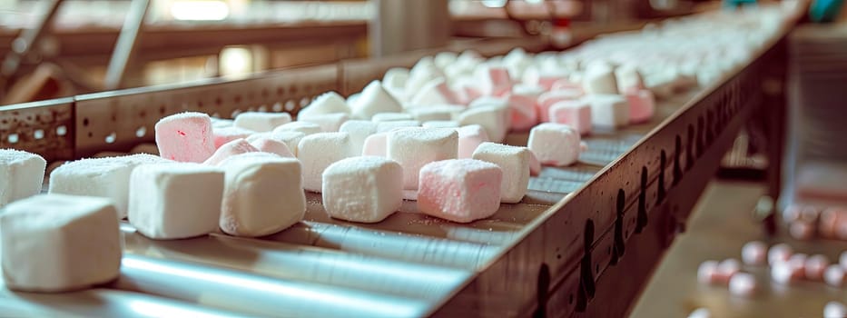 marshmallows in the factory industry. selective focus. food.