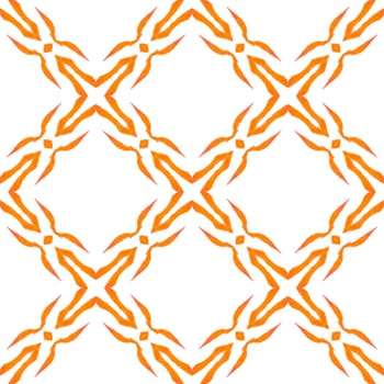 Textile ready worthy print, swimwear fabric, wallpaper, wrapping. Orange authentic boho chic summer design. Watercolor summer ethnic border pattern. Ethnic hand painted pattern.