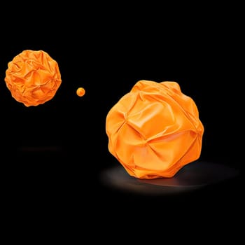 3D rendering of a minimalistic matte inflatable crumpled silicone ball or group of orange colored balls floating in the air on a transparent background . Abstraction isolated on transparent background