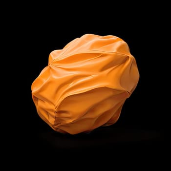 3D rendering of a minimalistic matte inflatable crumpled silicone ball or group of orange colored balls floating in the air on a transparent background . Abstraction isolated on transparent background