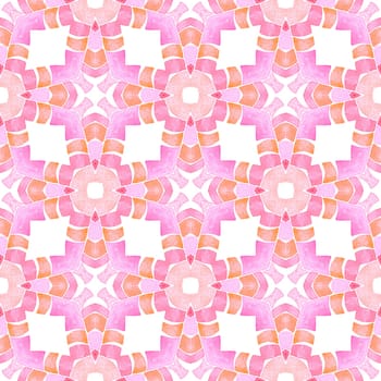 Hand painted tiled watercolor border. Orange enchanting boho chic summer design. Textile ready quaint print, swimwear fabric, wallpaper, wrapping. Tiled watercolor background.