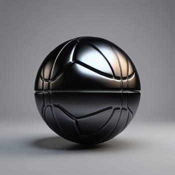 Image Hyper realistic isolated 3D levitating basketball in shiny chrome , black background , high detail, hyper quality