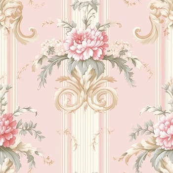 Seamless pattern, tileable striped pink floral country style print for wallpaper, wrapping paper with English countryside rose flowers for scrapbook, fabric and product design idea