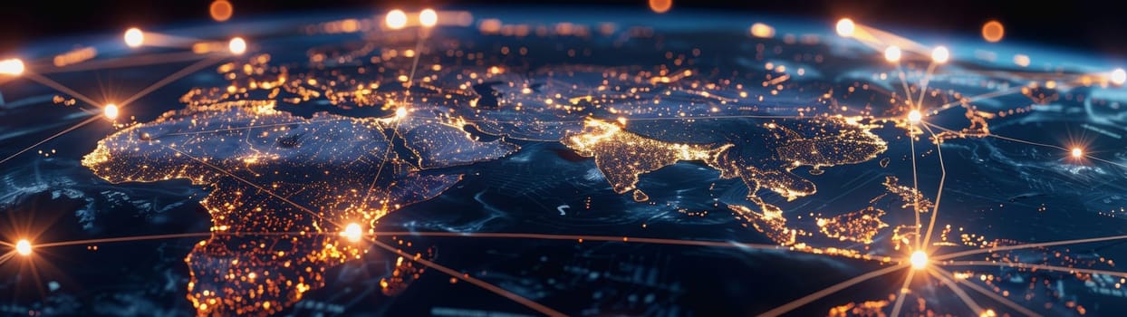 network lines and dots of global connectivity and data transmission