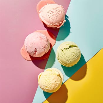 Scoops of ice cream on a colorful background