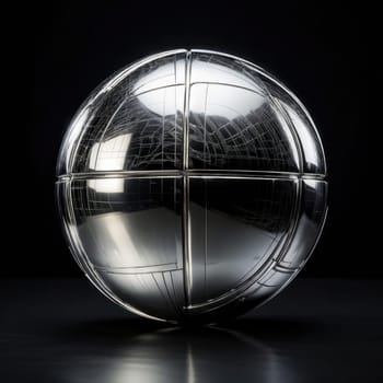 Image Hyper realistic isolated 3D levitating basketball in shiny chrome , black background , high detail, hyper quality