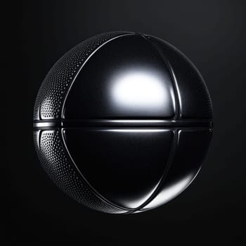 Image Hyper realistic isolated 3D levitating basketball in shiny chrome , black background , high detail, hyper quality